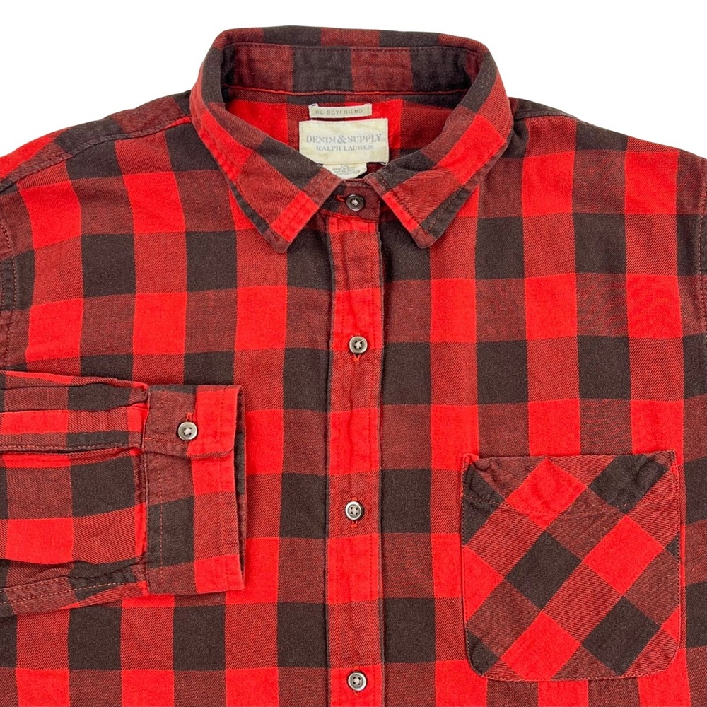 Denim & Supply Ralph Lauren Flannel Shirt Womens L Red Black Buffalo Plaid